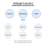 BCAA zijn 3 van de 9 essentiele aminozuren